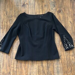 White House Black Market Black Blouse with Pearl Accents
